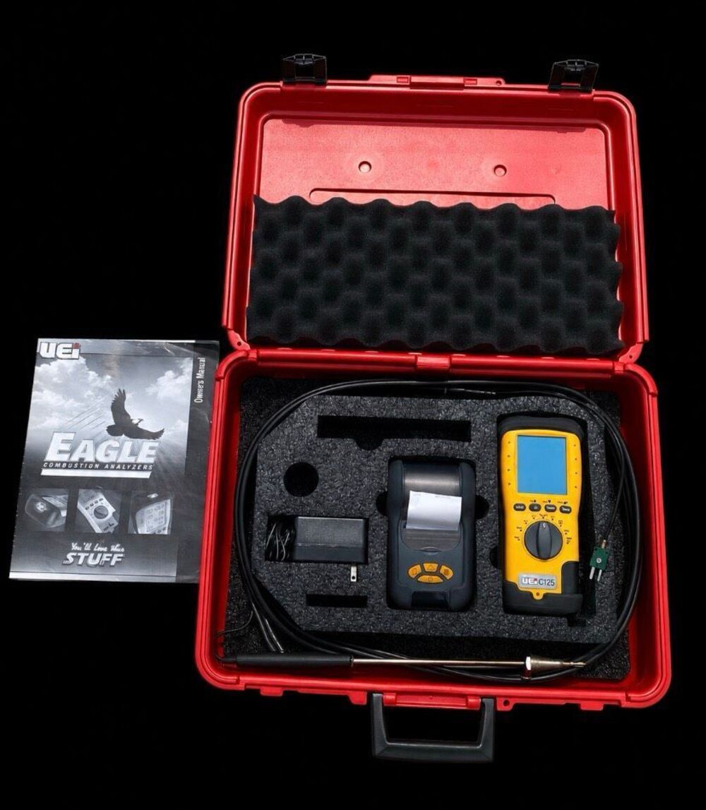 UEi C125 Eagle 2 Combustion Analyzer HVAC Flue Gas Tester Printer Probe Case